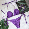 Metal Accessories Rhinestone Female Split Swimsuit