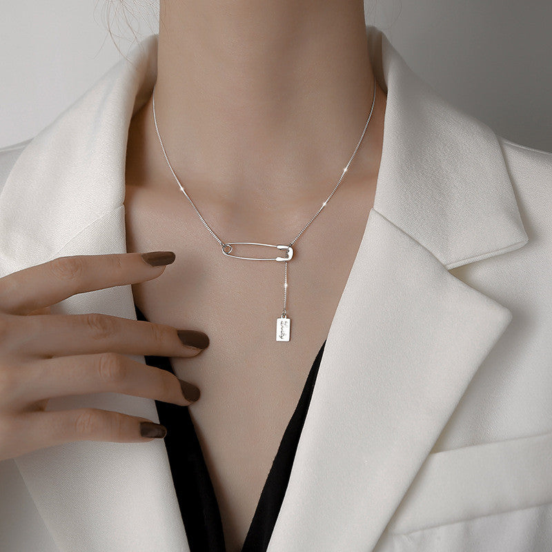 Small Design Sense Pin Necklace Female Sterling Silver Necklace