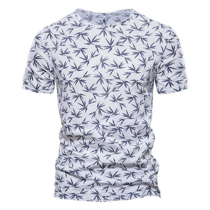 Casual Slim-Fit Stretch T-Shirt Men Short-Sleeved Printed T-Shirt Sports Men