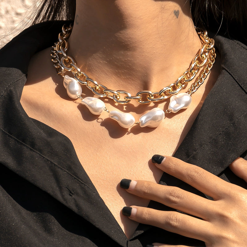 Exaggerated Baroque Shaped Imitation Pearl Necklace Personality Tassel is