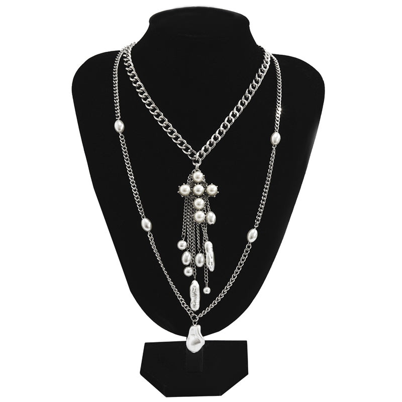 Exaggerated Baroque Shaped Imitation Pearl Necklace Personality Tassel is