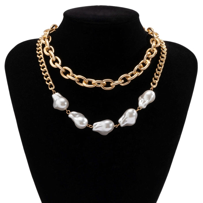 Exaggerated Baroque Shaped Imitation Pearl Necklace Personality Tassel is