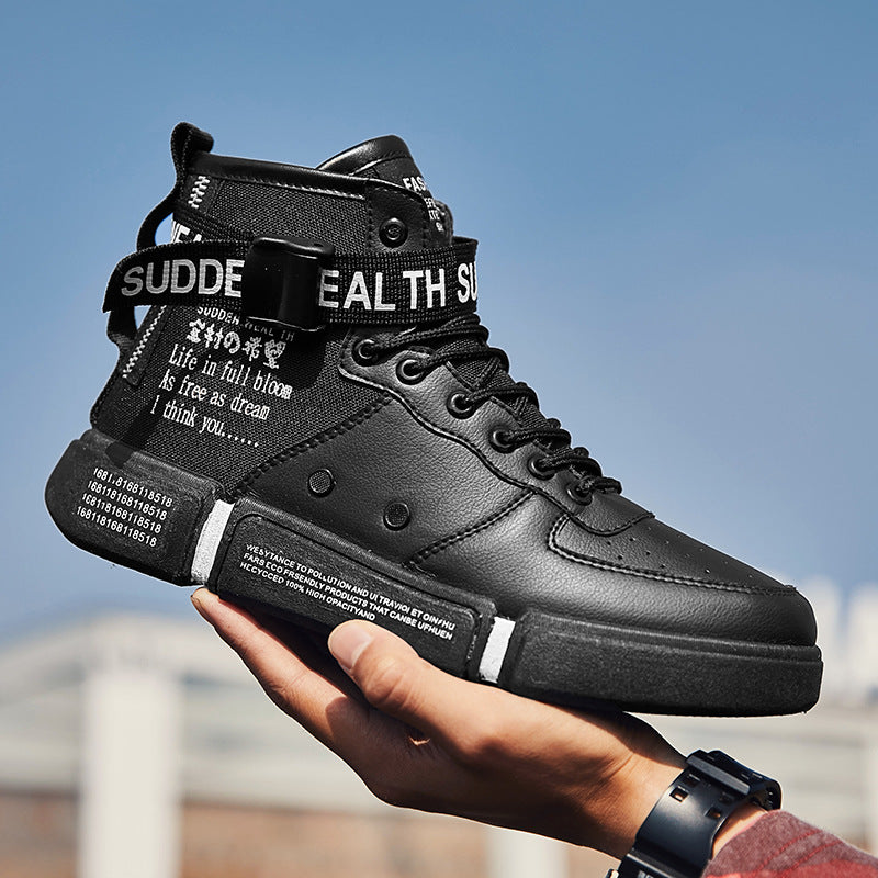 Street Dance Hip Hop Board Shoes High-top Air Force Thick-soled Leather Waterproof Men's Shoes