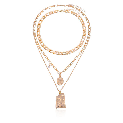 Vintage Punk Multi Layered Women's Pearl Necklaces Fashion Long Geometric Portait Pendant Necklace