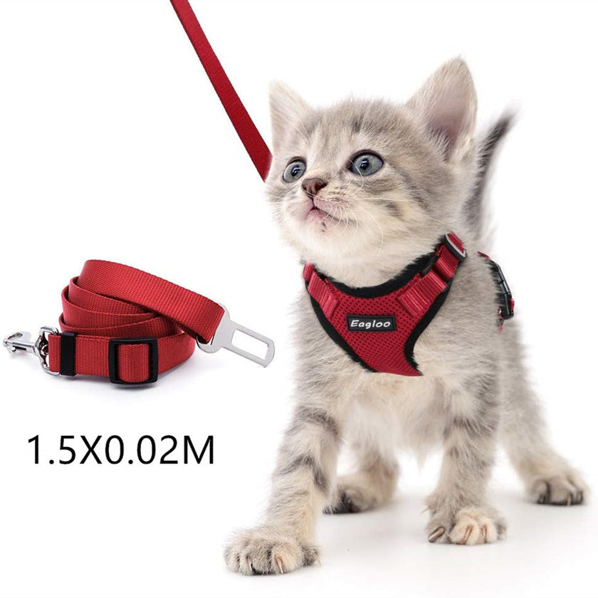 Cat Vest Harness And Car Seat Belt Adapter Adjustable Reflective Cat Harness Soft