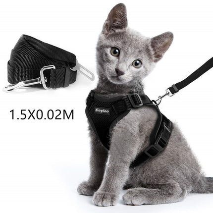 Cat Vest Harness And Car Seat Belt Adapter Adjustable Reflective Cat Harness Soft
