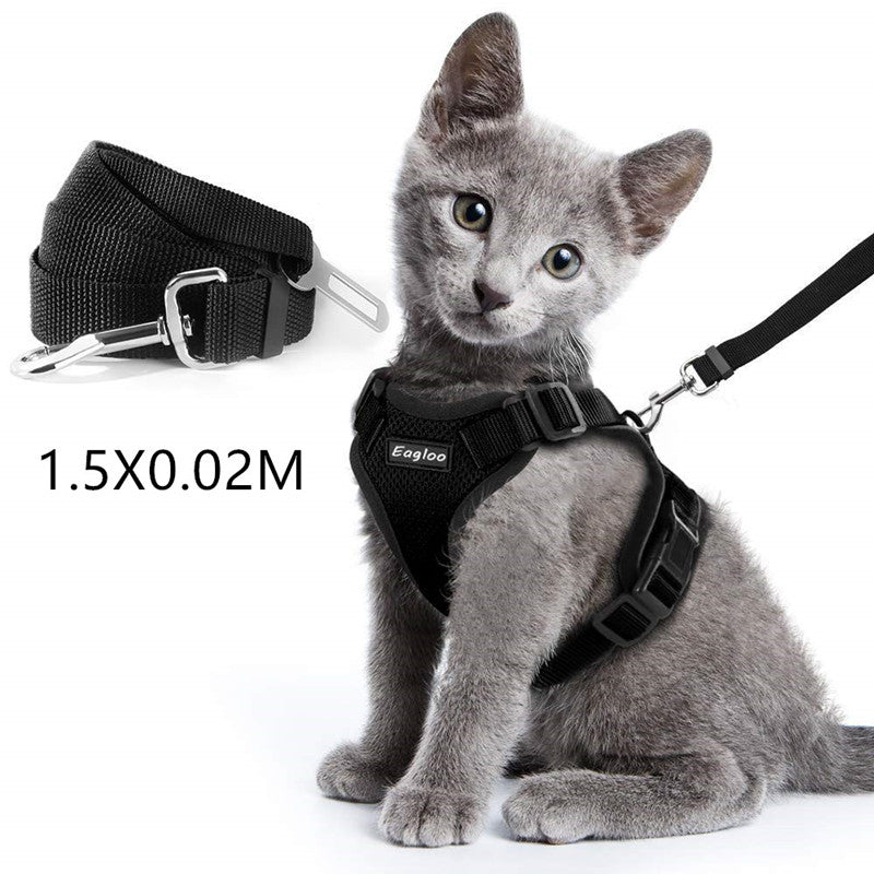 Cat Vest Harness And Car Seat Belt Adapter Adjustable Reflective Cat Harness Soft