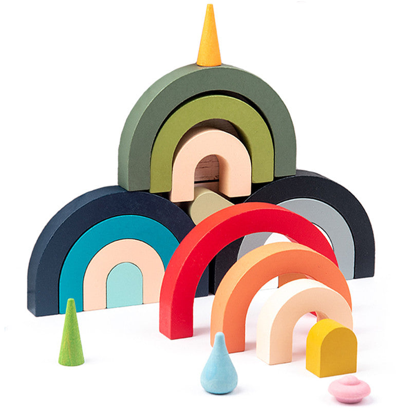 Children Wooden Rainbow Arched Stacked Toys Montessori Education Building Blocks