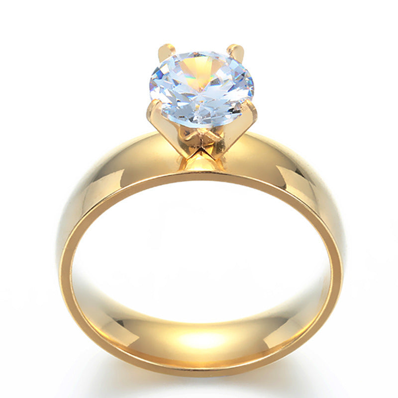 Titanium Steel Diamond Couple Ring, European And American Gold-Plated Men's And Women's Ring, Gold Stainless Steel Jewelry Wholesale