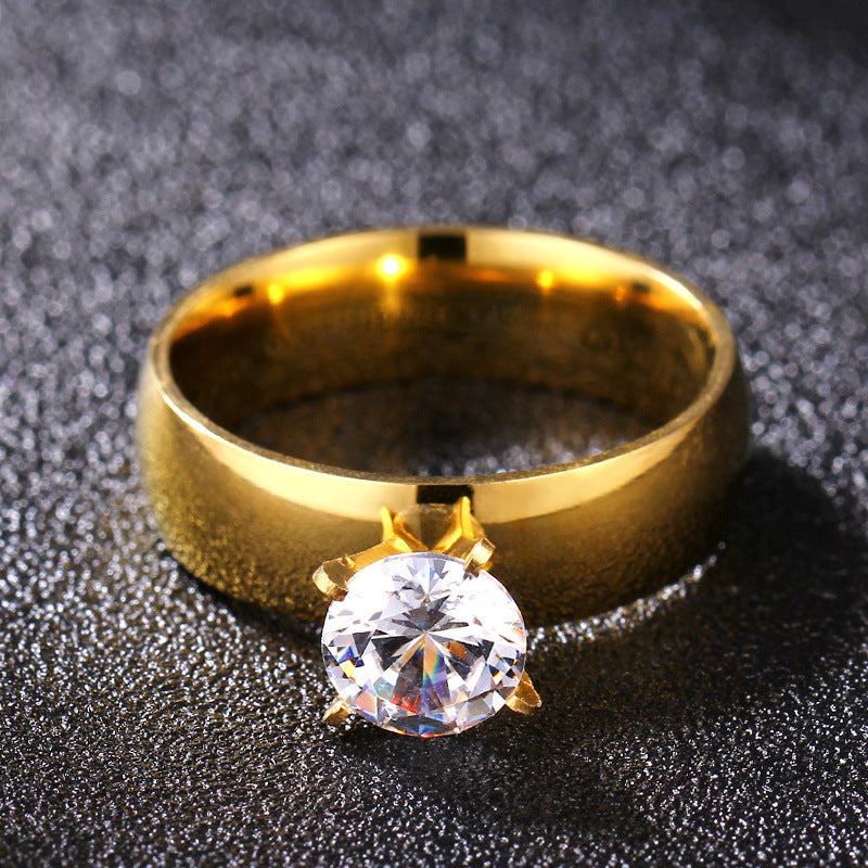 Titanium Steel Diamond Couple Ring, European And American Gold-Plated Men's And Women's Ring, Gold Stainless Steel Jewelry Wholesale