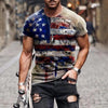 Vintage USA Flag Print O-Neck T Shirt Mens  Summer Slim Short Sleeve Tees Pullover Casual Men Clothes Fashion Streetwear 3XL