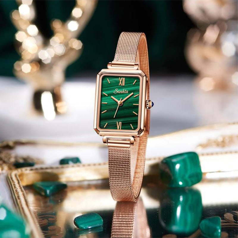 Ladies Watch Malachite Green Small Green Watch Fashion Retro Square Waterproof Female Watch