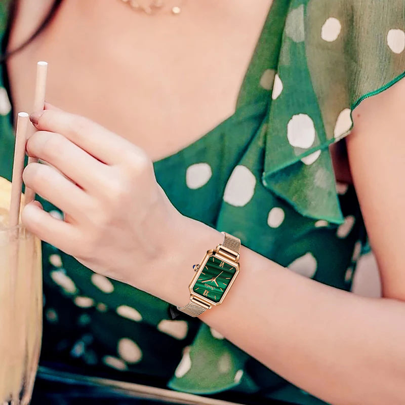 Ladies Watch Malachite Green Small Green Watch Fashion Retro Square Waterproof Female Watch