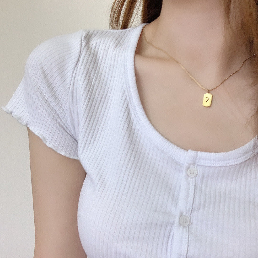 Lucky Number 7 Pendant Necklaces for Women Stainless Steel Gold Square Geometric Birthday Gift