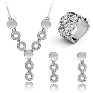 Three-piece Set Of Crystal Earrings And Necklaces And Rings