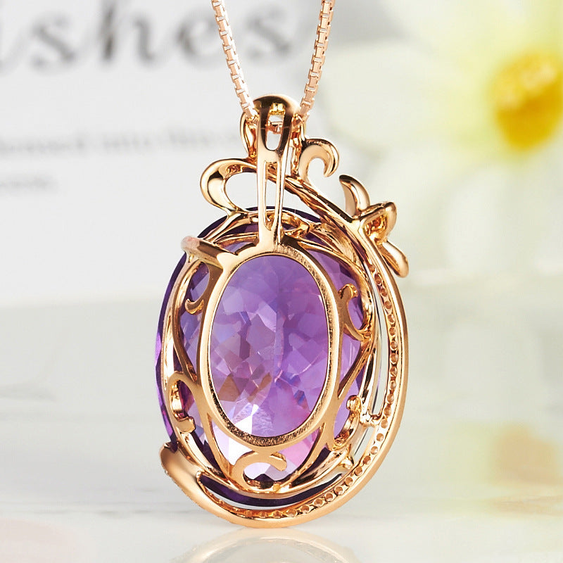 European and American Luxury Carat Synthetic Amethyst Pendant Inlaid with Colored Gemstone Necklace Female 18K Gold Plated Amethyst Pendant