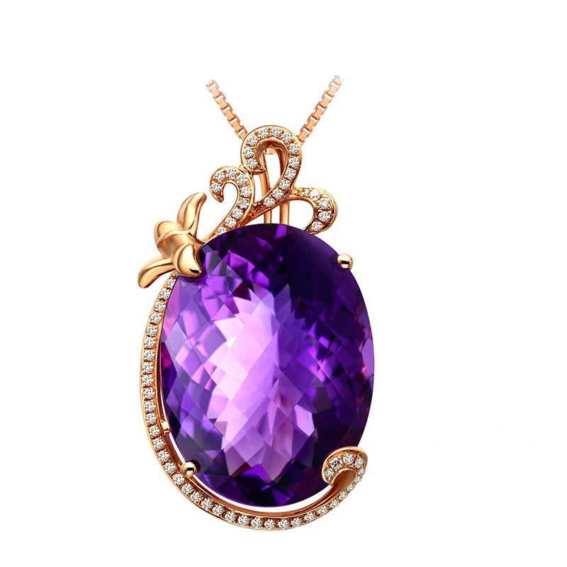 European and American Luxury Carat Synthetic Amethyst Pendant Inlaid with Colored Gemstone Necklace Female 18K Gold Plated Amethyst Pendant