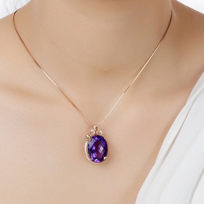 European and American Luxury Carat Synthetic Amethyst Pendant Inlaid with Colored Gemstone Necklace Female 18K Gold Plated Amethyst Pendant