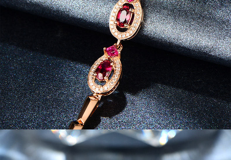 Color Treasure Series European And American Luxury Noble Creative Gold-Plated Bracelet With Red Gemstone Wholesale Silver Jewelry