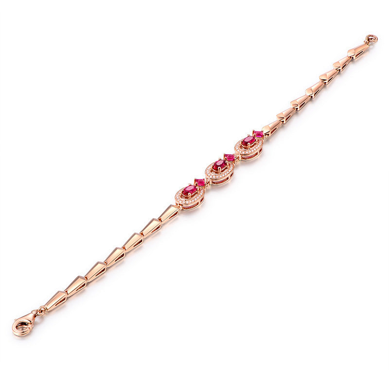 Color Treasure Series European And American Luxury Noble Creative Gold-Plated Bracelet With Red Gemstone Wholesale Silver Jewelry