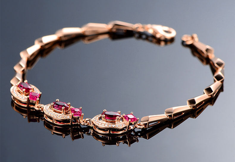 Color Treasure Series European And American Luxury Noble Creative Gold-Plated Bracelet With Red Gemstone Wholesale Silver Jewelry