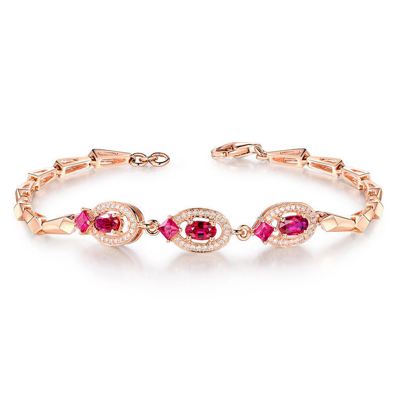 Color Treasure Series European And American Luxury Noble Creative Gold-Plated Bracelet With Red Gemstone Wholesale Silver Jewelry