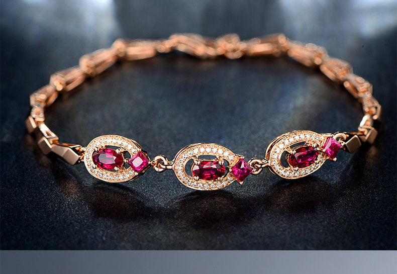 Color Treasure Series European And American Luxury Noble Creative Gold-Plated Bracelet With Red Gemstone Wholesale Silver Jewelry