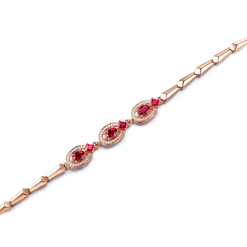 Color Treasure Series European And American Luxury Noble Creative Gold-Plated Bracelet With Red Gemstone Wholesale Silver Jewelry