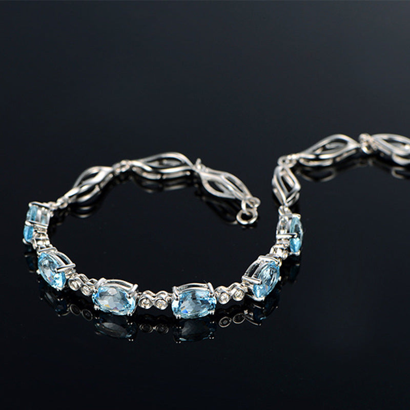 Cross-Border Hot Style Low-Luxury Blue Crystal Bracelet Mori Series Sapphire Bracelet Love Gift For Couples Blue Diamond Bracelet Female