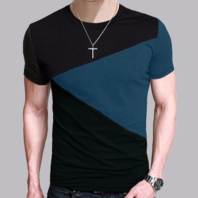 Round Neck Korean Short-Sleeved T-Shirt Men'S Color Matching Men'S T-Shirt Clothes
