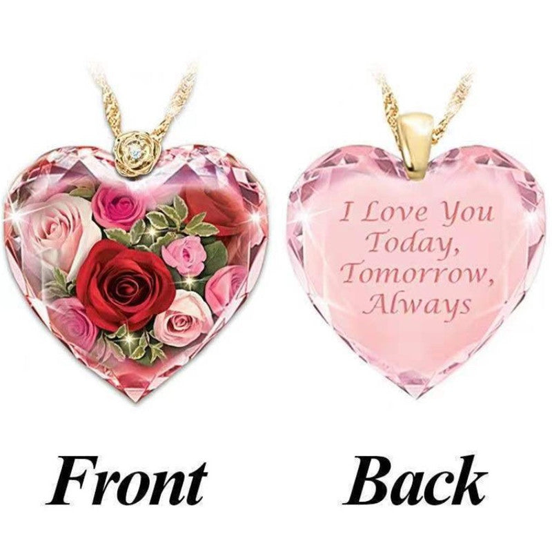 Crystal Love Rose Necklace with Gold Plated Pendant