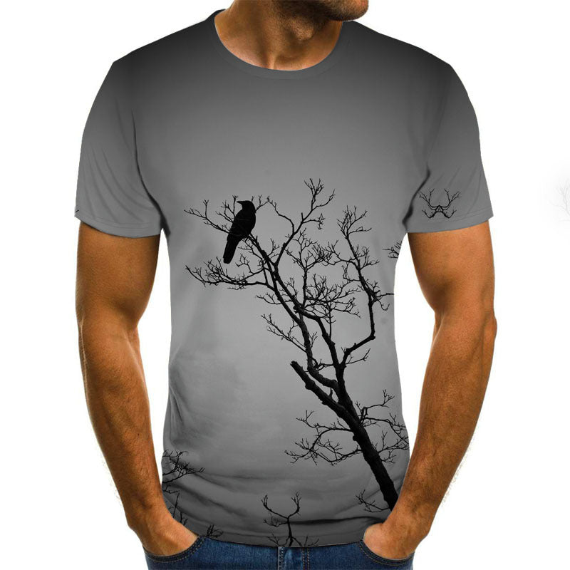 Men's Casual Short-Sleeved T-Shirt 3D Digital Printing Lone Bird Solo Pattern Loose