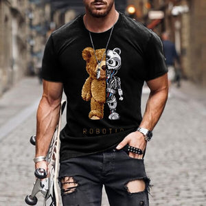 Teddy Bear Fashion Collarless Black t-Shirt tops