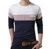Men's Fake Pocket Slim Vertical Stripes Color Blocking Long Sleeve Casual T-Shirt
