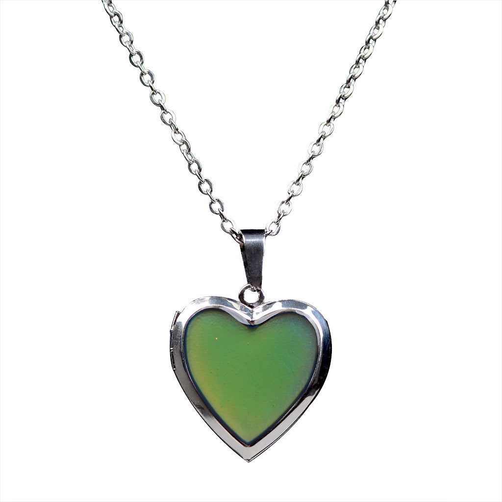 Fashion Warm Mood Color Changing Necklace Love Heart Photo Box Emotion Necklace