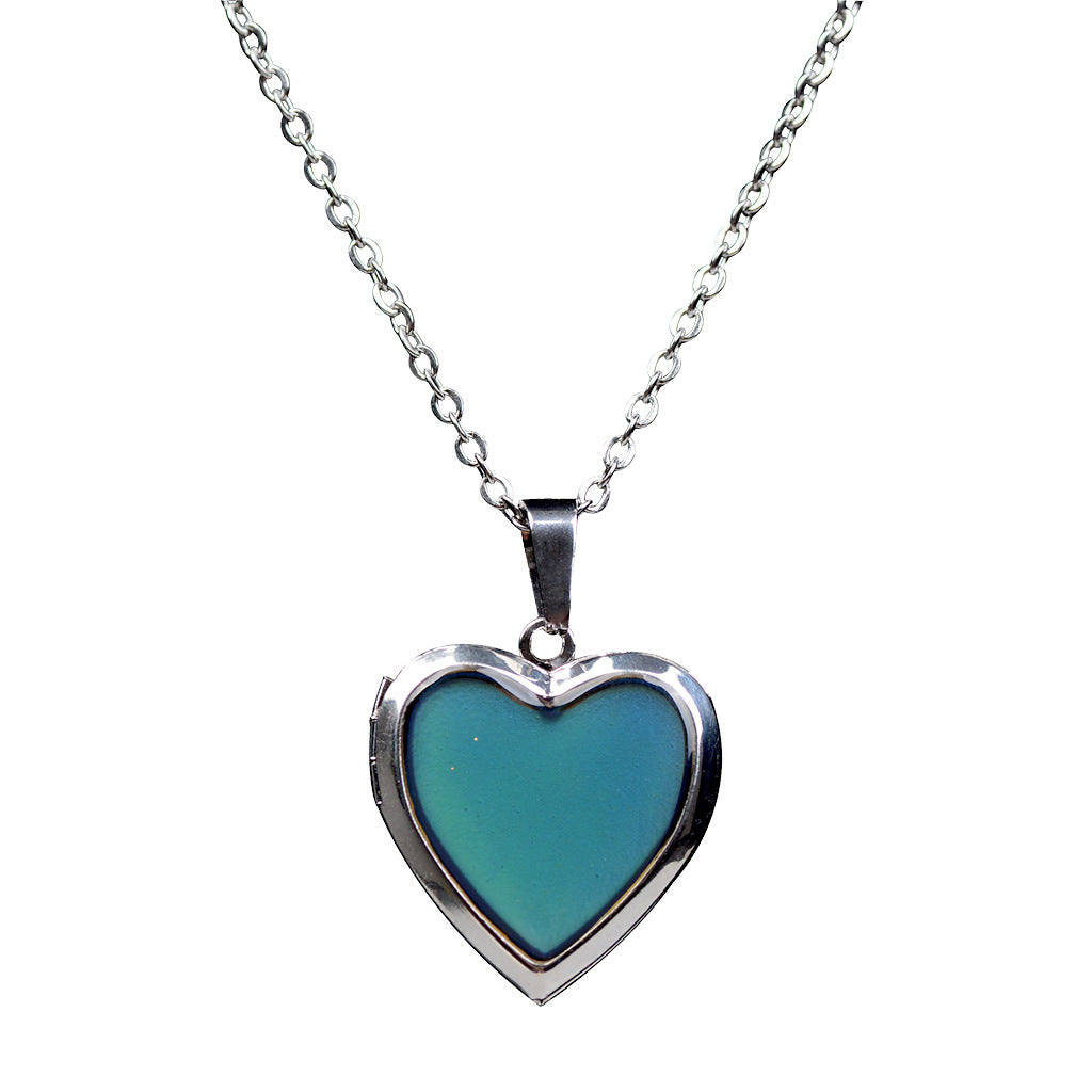 Fashion Warm Mood Color Changing Necklace Love Heart Photo Box Emotion Necklace