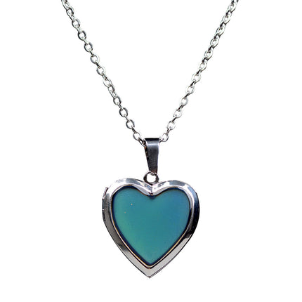 Fashion Warm Mood Color Changing Necklace Love Heart Photo Box Emotion Necklace