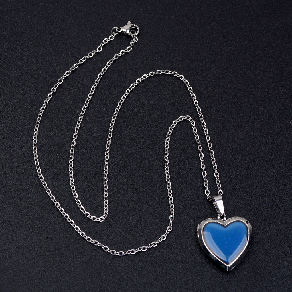 Fashion Warm Mood Color Changing Necklace Love Heart Photo Box Emotion Necklace