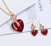 fashion banquet ornaments Two-piece set of peach heart crystal diamonds Big red heart-shaped earrings necklace set