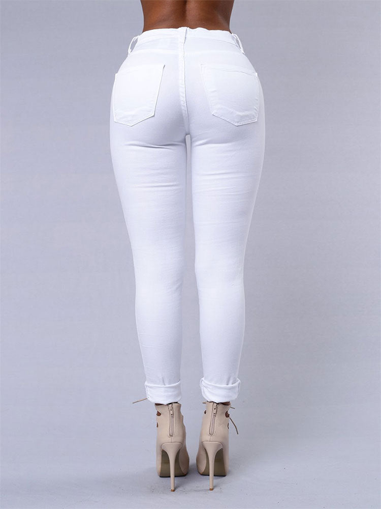 High Quality Women Casual Hole Jeans Denim Jeans