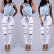 High Quality Women Casual Hole Jeans Denim Jeans