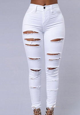 High Quality Women Casual Hole Jeans Denim Jeans