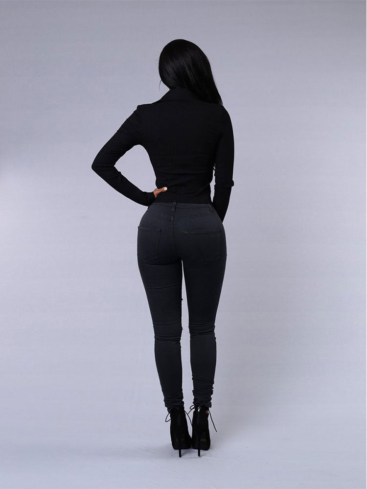 High Quality Women Casual Hole Jeans Denim Jeans