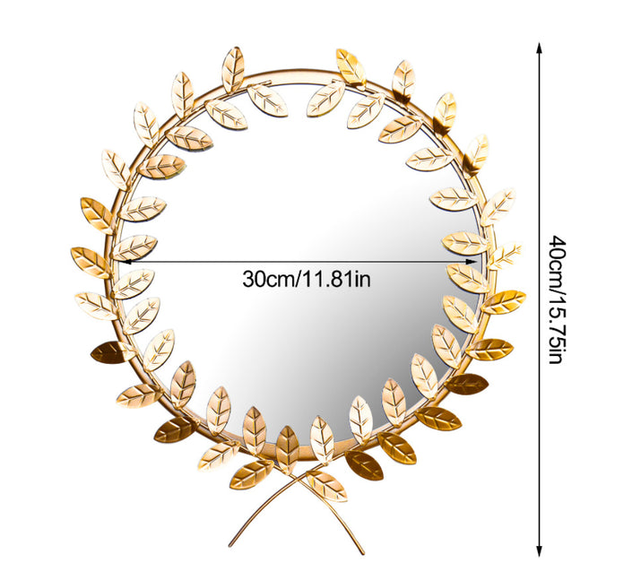 Wrought Iron Round Frame Decorative Wall-Mounted Mirror Gold Leaf Wall-Mounted Mirror