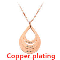 Personalized Family Necklaces Customized Engraved 3 Names Water Drop Pendant is