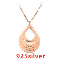 Personalized Family Necklaces Customized Engraved 3 Names Water Drop Pendant is