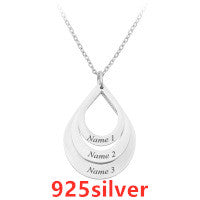 Personalized Family Necklaces Customized Engraved 3 Names Water Drop Pendant is
