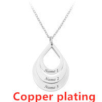 Personalized Family Necklaces Customized Engraved 3 Names Water Drop Pendant is