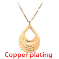 Personalized Family Necklaces Customized Engraved 3 Names Water Drop Pendant is