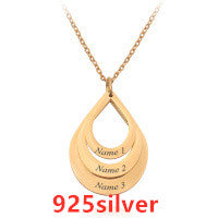 Personalized Family Necklaces Customized Engraved 3 Names Water Drop Pendant is